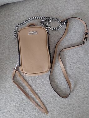 Aimee Kestenberg Tan Pebbled Leather Mini Crossbody with Chain
